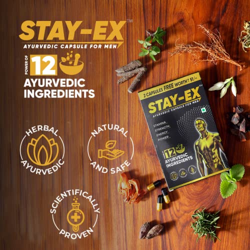 STAY-EX Ayurvedic Capsules for Men with the Power of 12 Ayurvedic ingredients to help improve your S Energy for performance | Pack of 1 (12N Capsules)