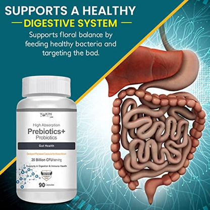 Vokin Biotech Prebiotics + Probiotics 20 Billion Cfu Supplement (90 capsules)