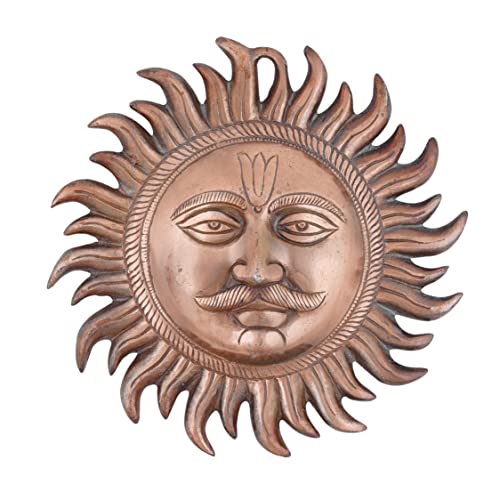 Copper Handmade Decorative Sun Surya Idol Face Wall Art Hanging Statue Puja Vastu Figurine for Positivity