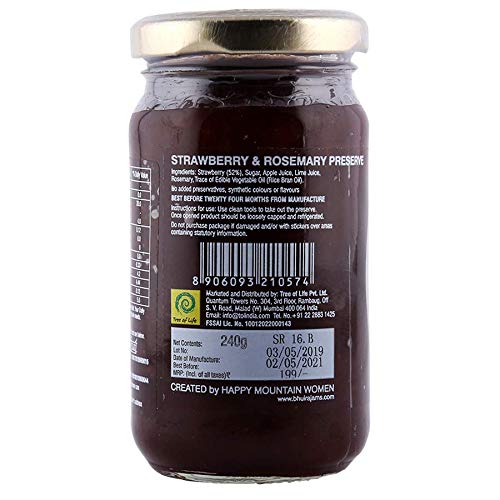 Bhuira|All Natural Jam Strawberry & Rosemary Preserve-240g Each|No Added preservatives |No Artifical Color Added |Pack of 2