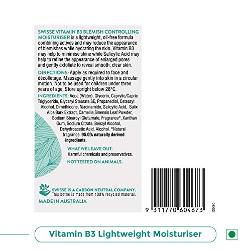 Swisse Skincare Vitamin B3 Anti Blemish Moisturizer With Green Tea & Willow Bark Extract - 115g