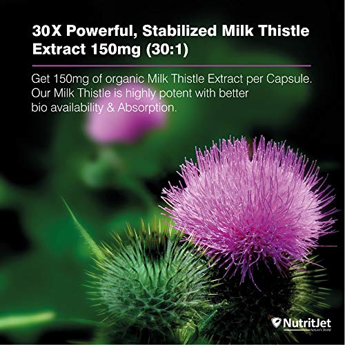 NutritJet Milk Thistle 30:1 - High Strength For Liver Health- Helps in Liver Detox - 120 Veg. Capsules