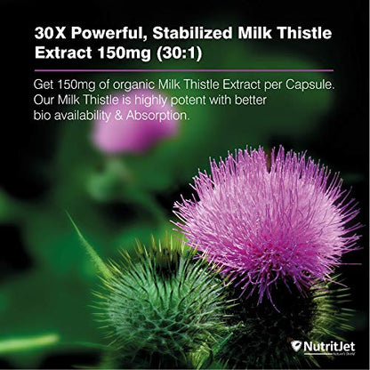 NutritJet Milk Thistle 30:1 - High Strength For Liver Health- Helps in Liver Detox - 120 Veg. Capsules