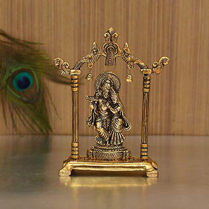 Metal Gold Plated Radha Krishna Idol Sculpture Statue Figurine Decorative Showpiece (Size 7 x 5 Inches) (1 Pieces)