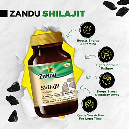 Zandu Shilajit Capsules, Infused with Goodness of Natural Shilajit Extracts - 60 Vegetarian Capsules