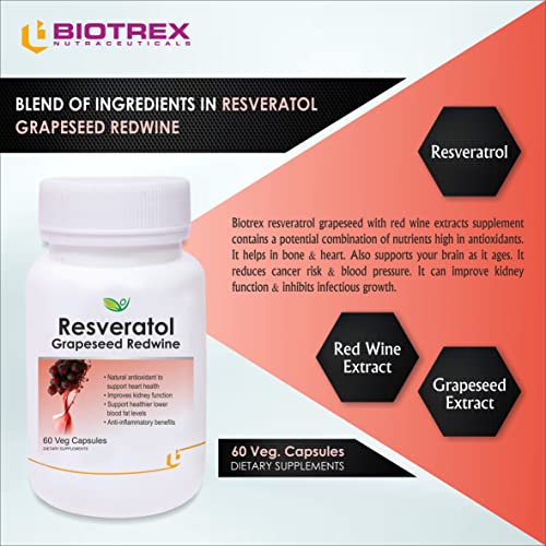 Biotrex Nutraceuticals Resveratrol Grapeseed Redwine supplement - 60 Capsules