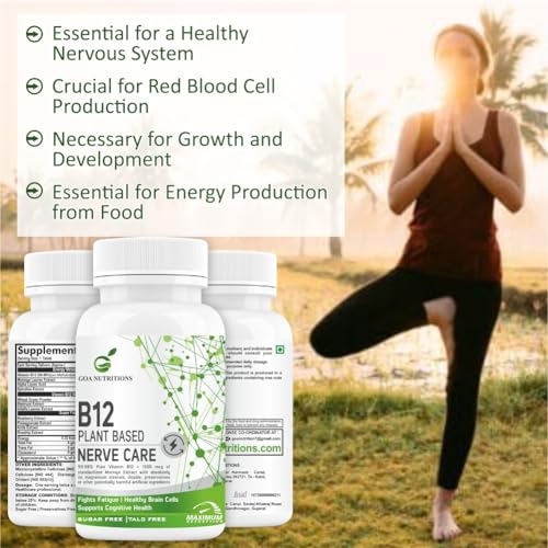 GOA NUTRITIONS Vitamin B12 Supplements For Men And Women, Methylcobalamin (Vit B 12), B1, B3, B5, B6pplement 1500mcg-60 Tablets (Plant Based Vitamins)