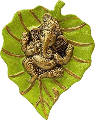 Metal Patta Ganesha Metal Wall Hanging Decorative Religious Showpiece - Parrot Green