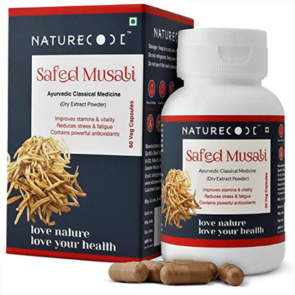 Nature Code Safed Musli 60 - Capsules For Strength, Stamina, Energy & Performance | Ayurvedic 400mg pplement oosts Energy & Immunity | For Men & Women