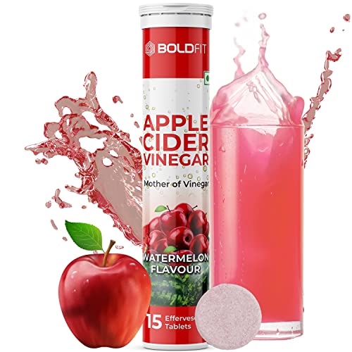 Boldfit Apple Cider Vinegar Tablet with Mother Vinegar Effervescent Tablets for Immunity, Digestion, ACV Tablets With Watermelon Flavor - 15 Tabs