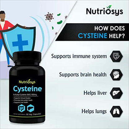 Nutriosys Cysteine 600mg (90 Veg Capsules) Pack of - 2