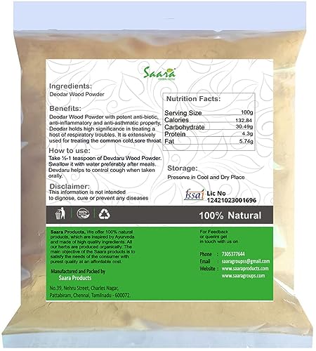 SAARA Deodar Wood Powder | Cedrus Deodara Powder | Himalayan Cedar Wood | Devadaru Wood Cedar Tree Powder 100g