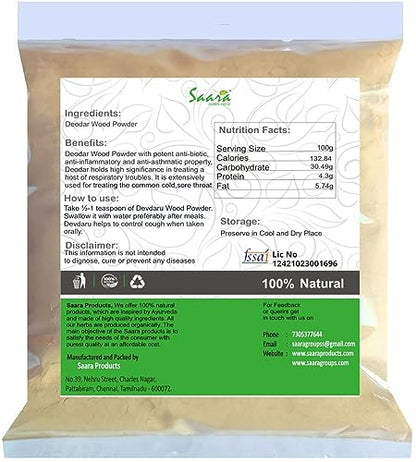 SAARA Deodar Wood Powder | Cedrus Deodara Powder | Himalayan Cedar Wood | Devadaru Wood Cedar Tree Powder 100g