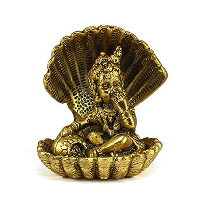 eCraftIndia 'Golden Bal Gopal Krishna Having Makhan' Decorative Showpiece (Metal, 8 cm x 9 cm, Golden, AGK507)