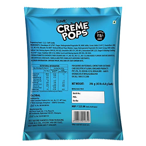 LuvIt CrEme Pops | Choco & Vanilla Coated Pops With Crunchy Biscuit Centre | Munchies, Baking & Cake Decoration | 396g