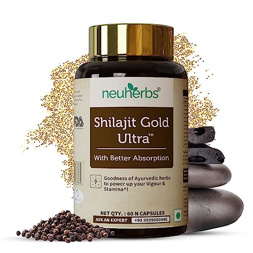 Neuherbs Shilajit Gold Ultra With Better Absorption | 100% Natural Ayurvedic Shilajit Capsules For Strength, Stamina & Energy (60 Capsules Pack of 1)