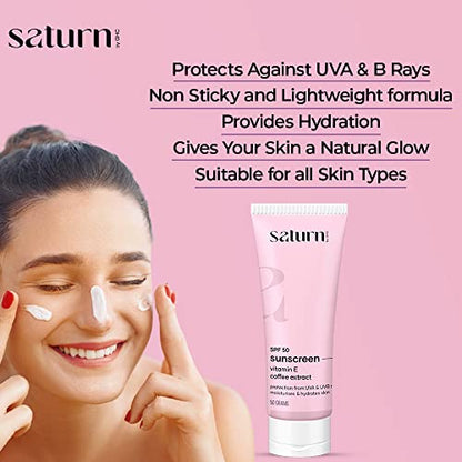 Saturn by GHC SPF 50 PA++ Suncreen | Broad Spectrum UVA & UVB Protection Anti-Pollution | No white cree | Paraben-Free | 100% Vegan (50gm - Pack of 1)