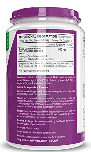 HealthyHey Nutrition Garlic Extract 1:13 Allium Sativum - 500mg (60 Veg Capsules)