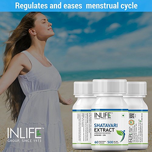 INLIFE Shatavari Extract (Saponins > 20%) Women's Wellness Supplement, 500 mg - 60 Vegetarian Capsules (Pack of 2)