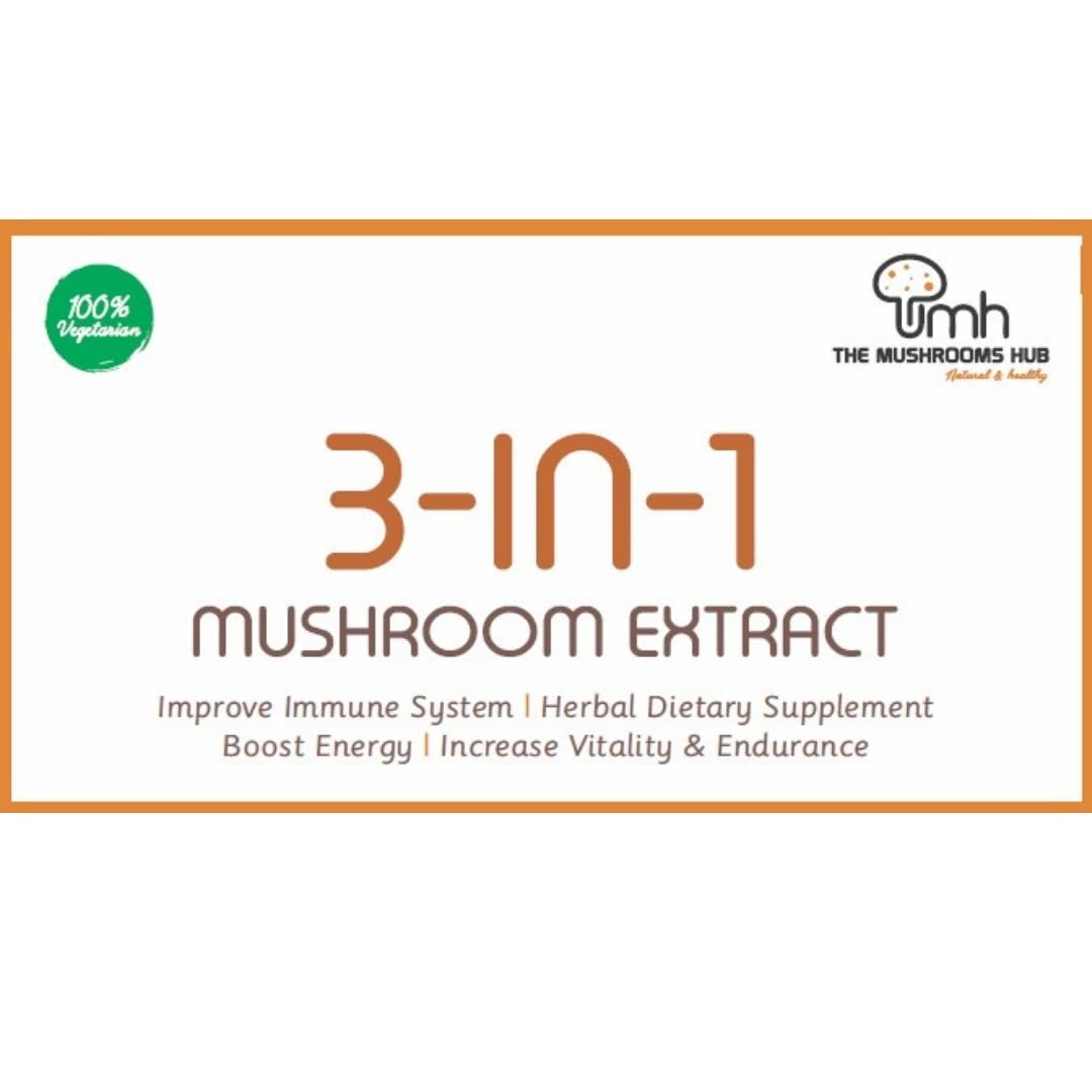 The Mushrooms Hub 3-in-1 Extract ,Blend of Oyster, Shiitake and Portobello Powders ,Mushroom Extract (500 Gm)