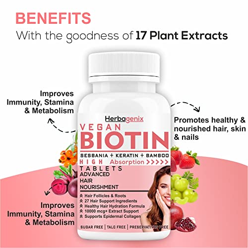 HERBAGENIX Biotin For Hair Growth Tablets For Women And Men Hair Supplements With Sesbania (10000mcgwth Supplement (60 Veg Multivitamin Tablet Pack 1)