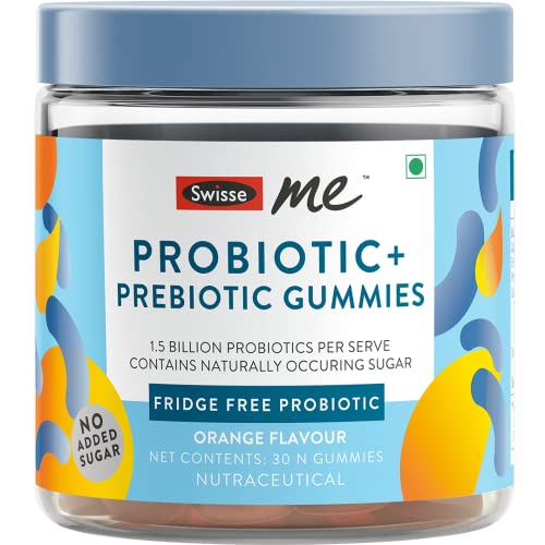 SwisseMe Probiotics Prebiotic Gummies - Probiotic Supplement With 1.5 Billion CFU, Zero Added Sugar - 30 Gummies Orange Flavour