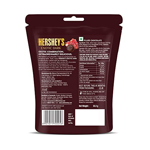 HERSHEY's Exotic Dark Pomegranate Flavor|Dark Cocoa Rich Chocolates 33.3 Grams