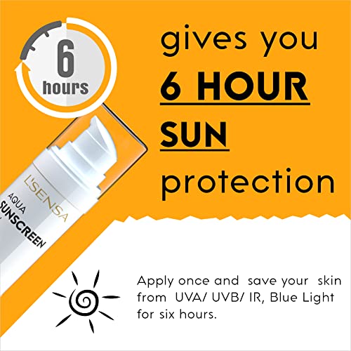 L'SENSA Sunscreen SPF 50 for Oily Skin, Waterproof Sun cream, 1% Hyaluronic Aqua Gel, Free from Oxybone Skin, Make-Up Friendly For Women & Men, 50Gram