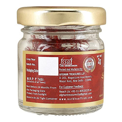 Surkh Saffron - 100% Pure, Natural I Premium Pack A++ Grade I Untouched Original Saffron / Kesar 2 Gm