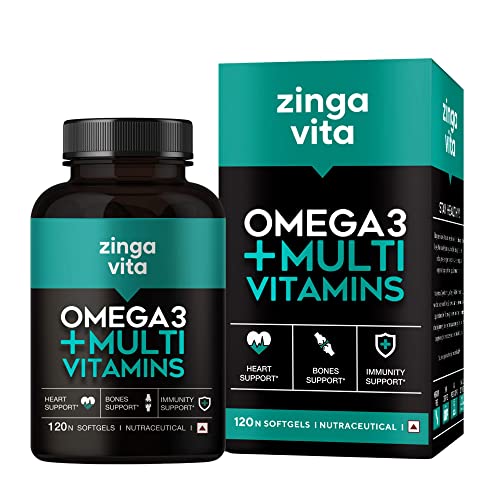 Zingavita Fish Oil with Multivitamins and Omega 3 1000mg | With Ginseng, Ashwagandha Extract & 25+ Ingredients | 120 Softgels