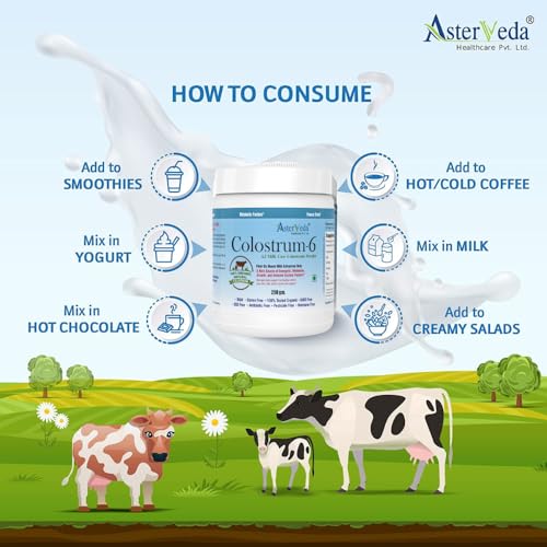 Asterveda Organic Gir Cow Colostrum Powder 250 g | Freeze Dried | Bovine Colostrum| A2 Milk| Non-GM0