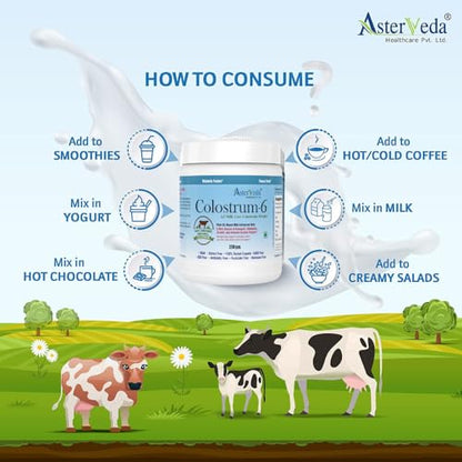 Asterveda Organic Gir Cow Colostrum Powder 250 g | Freeze Dried | Bovine Colostrum| A2 Milk| Non-GM0