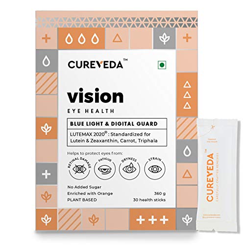 Cureveda-Vision Plant based Eye Health for Kids & Adults (Lutein, Zeaxanthin, Carrots, Triphala) - 30 Count