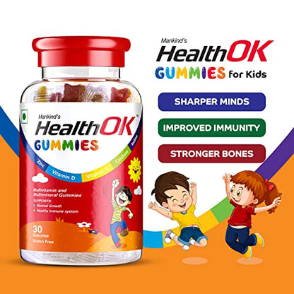 Mankind Health OK Gummies, Multivitamin and Multimineral for Kids, Supports Growth, Healthy Immune system & Brain Function, 30 Gummies x 3
