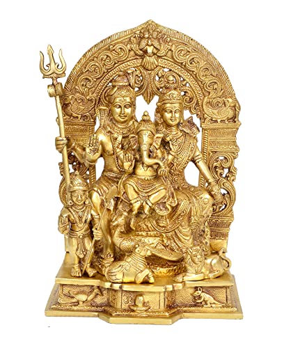 AONA Brass Shiv Parivar Idol Figurine Decorative Showpiece Shiv Family Sculpture for Home Temple Office Gift Item Golden Height 12 Inches