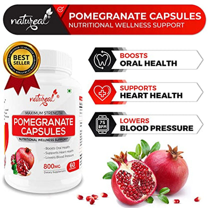 Natureal Pomegranate Extract for Cardiac & Circulatory Health | Anti-Inflammatory & Anti-Oxidant - 800mg180 Capsules (Pack of 3)