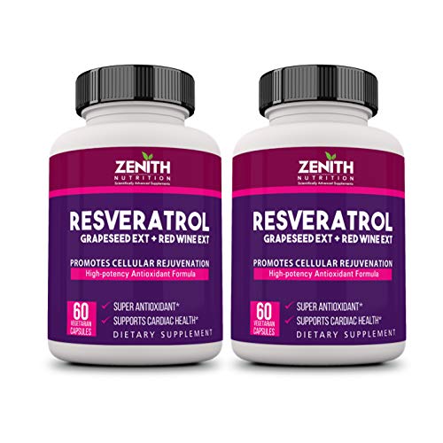 Zenith Nutrition Resveratrol,Grapeseed Ext & Redwine Extract - 120 Capsules (60 Capsules X 2 Bottles) | Lab tested