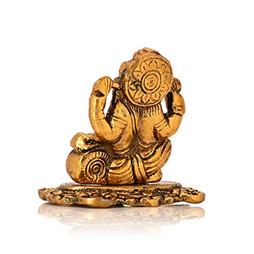 Collectible India Aluminium Ganpati Sitting Idol, 3'' x 2.5'' x 2'', Golden (Model Number: GBS193)