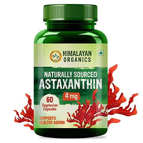 Himalayan Organics Naturally Sourced Astaxanthin 4mg | Supports Antioxidant Brain,Eye & Skin Health ecovery, Builds Immunity - Pack of 60 Veg Capsules