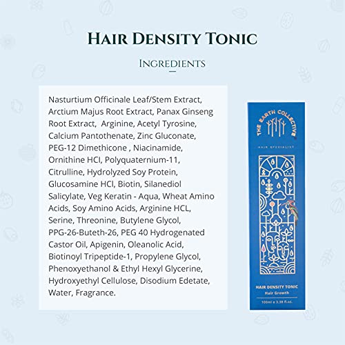 THE EARTH COLLECTIVE Hair Density Tonic, Reduce Hair Fall and Promote Hair Growth, For Men And Women, 89% Plant Derived, 100 Ml.