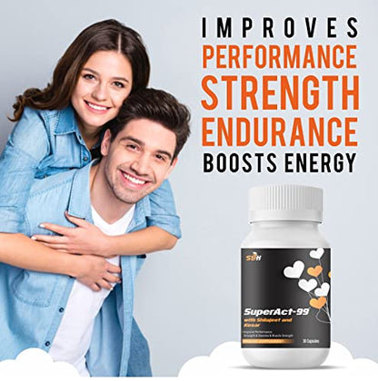 SUPER ACT 99 - Ayurvedic Vitality Capsules | Stamina Booster For Men | Enhances Performance | Enrichlieves Stress & Anxiety | Natural & Safe | 30 Caps