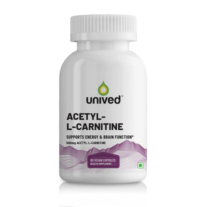 Unived Acetyl L-Carnitine 500mg | Supercharges Brain Function, Fat Loss, & Reaction Time. | Single Int, Flavorless & Caffeine Free | 60 Vegan Capsules