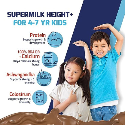 Gritzo Supermilk Height+ For 4-7Y Kids,Personalized Health Drink For Kids, Double Chocolate Flavour,400G