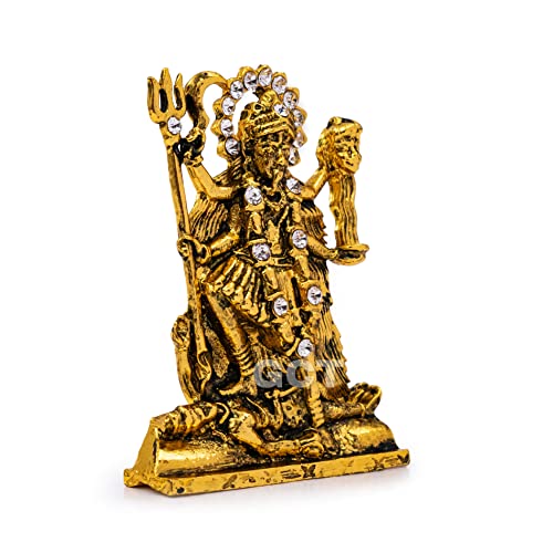 Goddess Kali MATA Idol Maa Kali Murti (B-164) Antique Gold Metal Statue for Home Décor Car Dashboard Mandir Showpiece