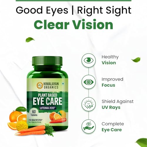 Himalayan Organics Plant Based Eye Care Supplement to Improve Vision, Blue Light & Digital Guard (Luange Extract, Carrot Extract) - Pack of 60 Tablets