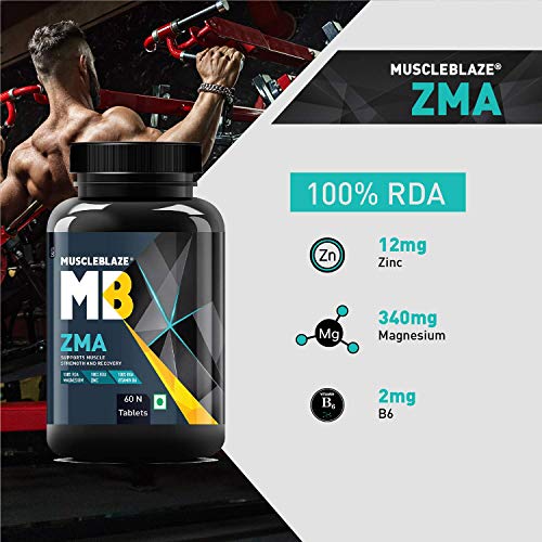 MuscleBlaze ZMA, For Muscle Strength & Recovery,100% RDA of Zinc, Magnesium Aspartate and Vitamin B6, 60 Tablets