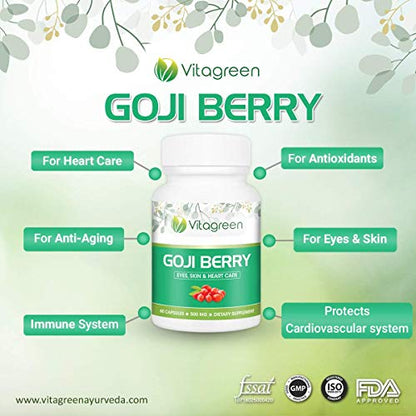 Goji Berry - Pure Natural - 500 mg, 60 Capsules Pack (Pack of 1)