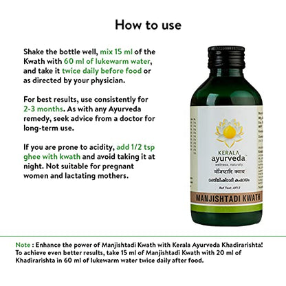 Kerala Ayurveda Manjishtadi Kwath 200 Ml With Manjishta, Triphala, Guduchi, Nimba, and Nisa|