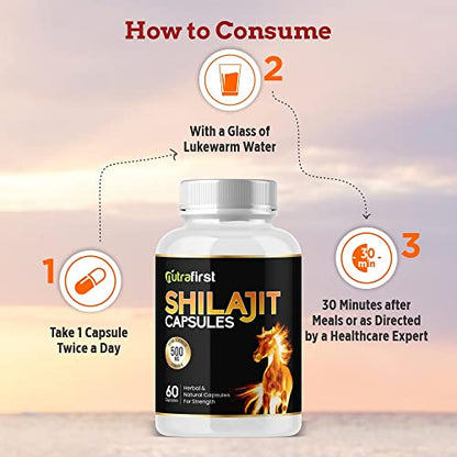 Nutrafirst Ayurvedic Pure Shilajit Extract Capsules 60 Capsules for Men & Women 60 Capsules (Pack of 1)