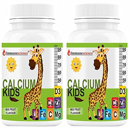 Immunescience Calcium For Kids With Vitamin D3 (Vit D), Vitamin C Tablet, Zinc, Magnesium, And Multie, Growth, And Development- 120 Sugar-Free Tablets